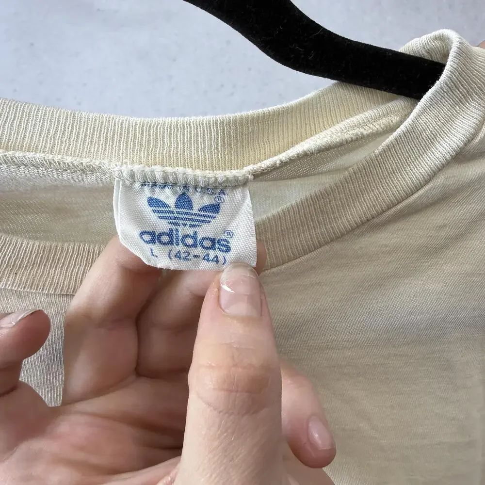Vintage Adidas Shirt Mens Large White Long Sleeve Trefoil Logo Graphic Tee